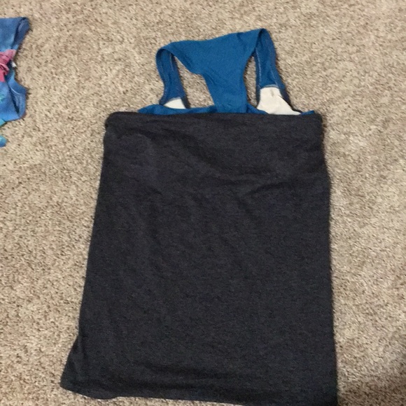 Charcoal Gray Tank with built-in Teal Sports Bra - Picture 2 of 4